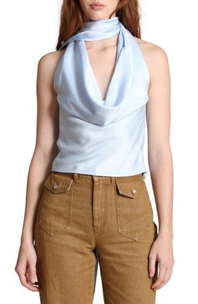 Avec Les Filles Satin Halter Top in Ice Blue at Nordstrom, Size Medium