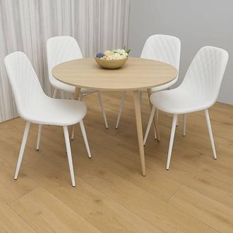 Kosy Koala Modern Round Dining Table With 4 White Faux Leather Chairs