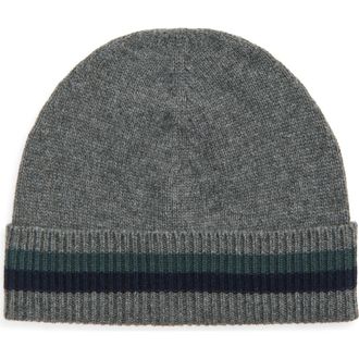 Robert Barakett Stripe Cuff Cashmere Beanie in Grey at Nordstrom