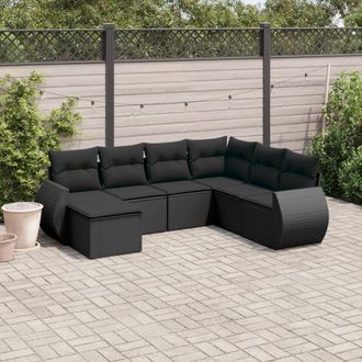 vidaXL Set De Comedor De Jard&iacute;n 7 Pzas Y Cojines Rat&aacute;n Sint&eacute;tico Negro Vidaxl