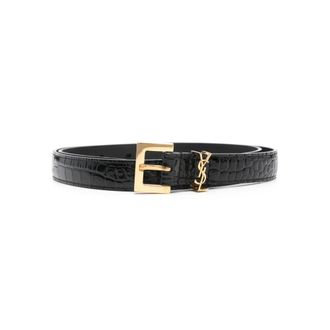 Saint Laurent Black Cassandre Buckle Belt