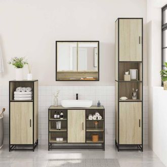 Berkfield Home Durable 3 Piece Bathroom Furniture Set Sonoma Oak Engineered Wood in Natural