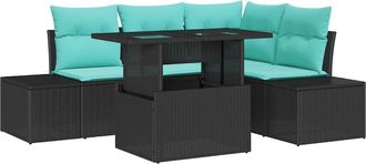 vidaXL Set Divano Da Giardino 6 Pz 4-numero Di Posti Nero E Blu Vidaxl