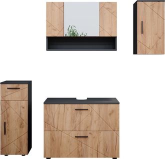 Vicco Conjunto De Muebles De Ba&ntilde;o Irma, Oro Power Roble/antracita, 4 Piezas