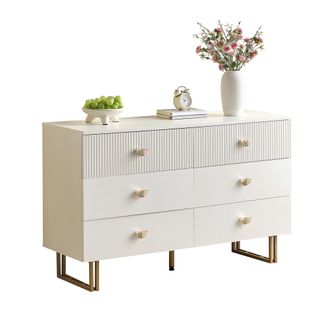 STILVORA Aparador Con 6 Cajones, Tiradores De Aleaci&oacute;n De Zinc Y Patas De Acero, Moderno, En Mdf, Blanco, 120&times;40&times;75 Cm