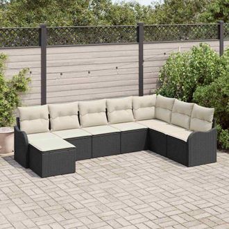 vidaXL Conjunto De Sof&aacute; De Jard&iacute;n 8 Pcs Negro, Blanco Polirat&aacute;n Vidaxl