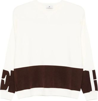 Elisabetta Franchi Truien & Vesten, Dames, Wit, M, Bruine en witte trui met horizontale band