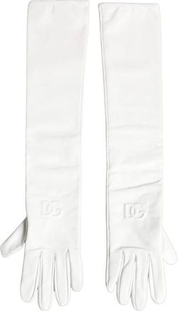 Dolce & Gabbana Embossed DG Logo Handschoenen - Dames - Handschoenen - Wit - ONE Size - Leer - Accessoires