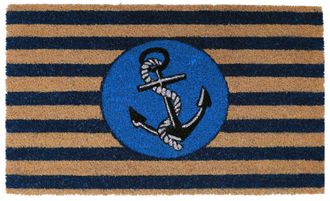 Imports Decor Anchor Print Coir Door Mat with Non-Slip PVC Backing, Natural Coconut Fiber Nautical Doormat, Weather Resistant Indoor Outdoor Entrance