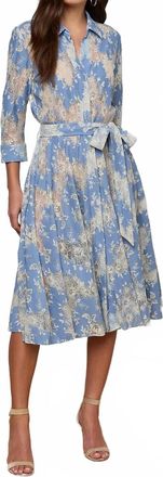 L'agence Ralphie Midi Dress In Allure Blue/ivory