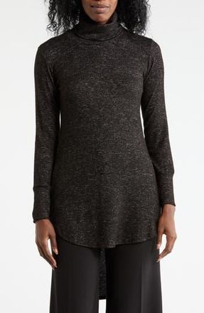 Go Couture Turtleneck High-Low Tunic Sweater in Dark Dull Gray at Nordstrom Rack, Size Medium