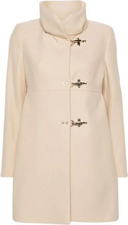 Fay Wollen Mix Trechterhals Jas - Dames - Mantel - Beige - L - Wol - Jassen