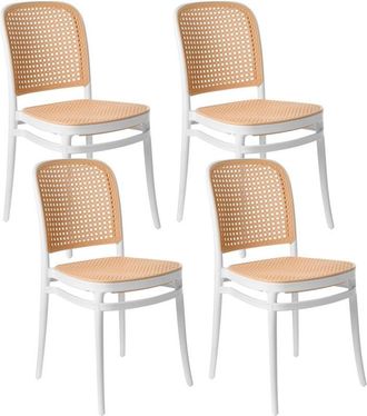 Beliani Conjunto de 2 sillas de comedor apilables moderno interior exterior asiento de plástico sin reposabrazos beige y blanco Plose