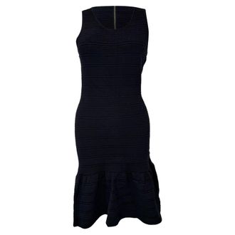 Sandro Sandro Scoop Neck Ribbed Mini Dress in Navy Blue Cotton