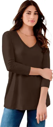 Roaman's Plus Size Ultimate Long Sleeve V Neck Tee in Chocolate at Nordstrom, Size 36
