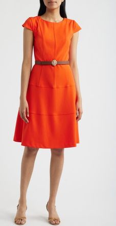 Anne Klein Heritage Belted Scuba Crepe Dress in Carrot at Nordstrom, Size 14