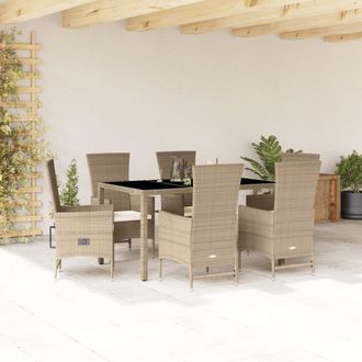 vidaXL Set Comedor De Jard&iacute;n 7 Pzas Con Cojines Rat&aacute;n Sint&eacute;tico Beige Vidaxl