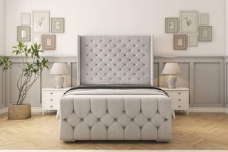 Sloomy Luthor Naples Bed Frame With 50 Upholstered Wingback Headboard in Silver | Size: Small Double