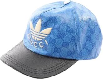 Gucci Pre-owned GG Trefoil Nylon Leather Cotton Baseball Cap - Heren - Vintage Accessoires - Blauw - ONE Size - Nylon - Vintage