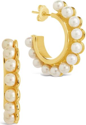 Sterling Forever Pearl Bubble Hoops - Gold