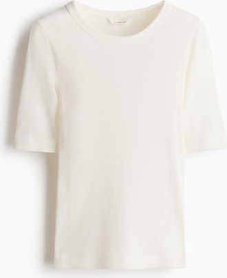 H&M Geripptes Shirt aus Seidenmix - White