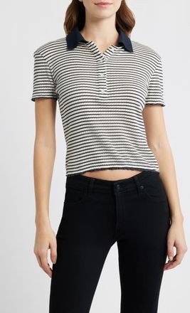 Frame Denim Stripe Crop Pointelle Polo in Navy Multi at Nordstrom, Size X-Small