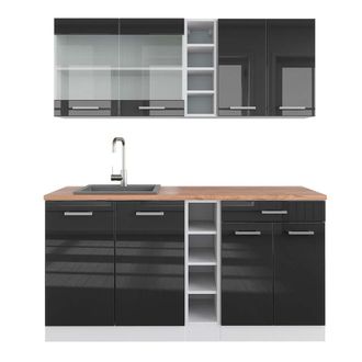 Vicco Cocina Vers&aacute;til R-line, Antracita Brillo Intenso/blanco, 160 Cm, Et Roble
