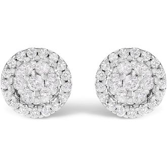 House of Brilliance 14K White Gold 1/2 Ct BrilliantDiamond Halo-Style Cluster Button Stud Earrings at Nordstrom