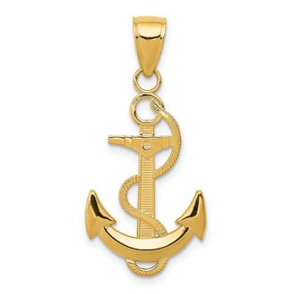 Diamond2Deal 14k Gold Polished Anchor with Textured Rope Pendant