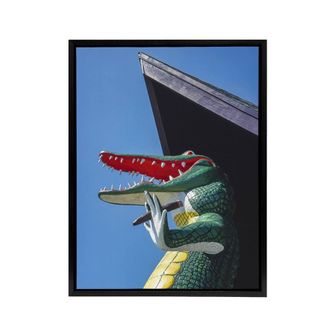 Artery8 Gatorland Zoo Alligator With Cigar Margolies Framed Canvas Wall Art in Blue | Size: W24 x H32