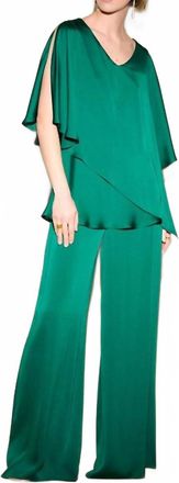 Joseph Ribkoff Satin Wide-Leg Cargo Pants In Alpine Green
