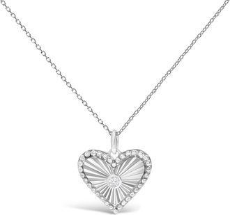 House of Brilliance 10K White Gold Diamond Accent Heart Fluted Medallion Pendant Necklace