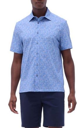 Bugatchi Milo OoohCotton Print Short Sleeve Button-Up Shirt in Air Blue at Nordstrom Rack, Size Xxx-Large