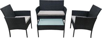 Happy Garden Happy Garden - Conjunto De Jard&iacute;n Corfou De Resina Tejida Negra 4 Asientos Cojines Grises
