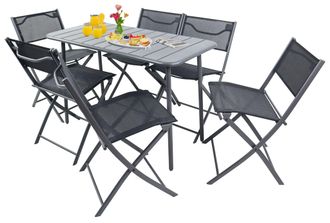 VCM Vcm - 7 Pcs Conjunto De Muebles De Jard&iacute;n Grupo De Asientos Grupo De Comedor 1xmesa, 6x Sillas Mesa Dimensiones Aprox. Al. 72 X An. 110 X P. 55 Cm Bar