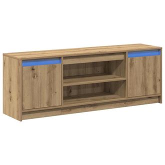 Berkfield Home TV Cabinet with LED in Artisan Oak 139.5x34x50 cm, Made from Engi in Brown | Size: 139.5x34x50 cm