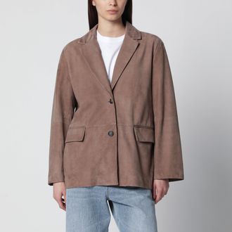 Max Mara Giacca monopetto in pelle scamosciata nocciola