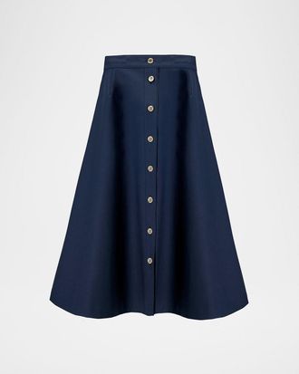 Carolina Herrera Button-Front Cotton Midi Skirt