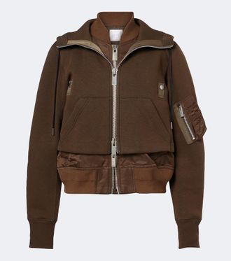 sacai Layered cotton-blend zip-up hoodie