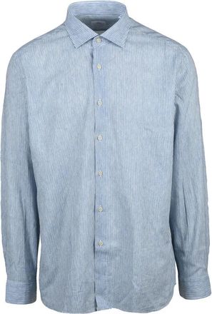 Brio Italiano White Sky Blue Cotton Linen Shirt
