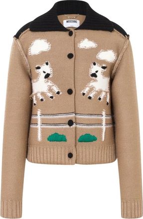Moschino Cardigan van Lamswol met Intarsia - Dames - Vesten - Beige - M - Wol - Truien & Vesten