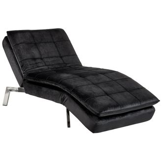 Beliani Chaise Longue De Terciopelo Negro Plateado Respaldo Reclinable Capiton&eacute; Loiret