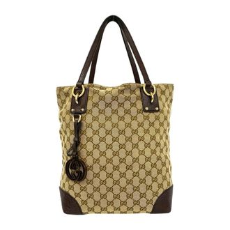 Gucci Beige Brown Canvas Leather Handbag Shoulder Bag Tote Bag (Pre-Owned)