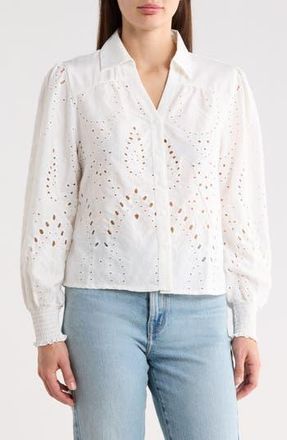 Forgotten Grace Cutout Embroidered Shirt in Natural at Nordstrom Rack, Size X-Large