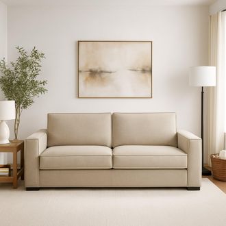 Dmora Sof&aacute; Fijo Dauder, Sof&aacute; De 2 Plazas, 100% Made In Italy, Sof&aacute; De Sal&oacute;n En Tela, Con Reposabrazos Delgados, Cm 160x95h90, Beige - Dmora
