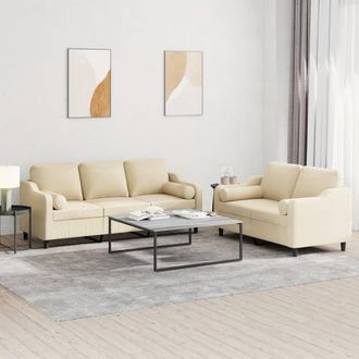 vidaXL Vidaxl - Juego De Sof&aacute;s Con Cojines 2 Piezas Tela Crema