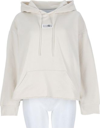 Maison Margiela Cropped Ivory Drawstring Cotton Hoodie