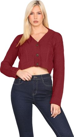 Janisramone Womens Cable Knitted Cardigan, 3 Buttons Cropped Jumper Casual, Long Sleeve Top, Chunky Winter Cardigans for Women UK, Short Warm Sweater - Ladies Par