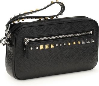 Valentino Garavani Mens Rockstud Clutch Bag Nero Calf Leather Bos Taurus Beauty Cases