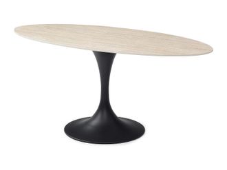 Vente-Unique Mesa de comedor para 8 personas de cer&aacute;mica y metal negro - Efecto travertino beige - ELVA de Maison C&eacute;phy